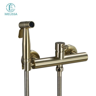 Melissa Brass Bathroom Brushed Gold Toilet Bidet Sprayer Shattaf Set Handheld Shower Hot And Cold Mixing Valve Water Tap Faucet