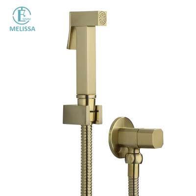 Melissa Brass  Bathroom Brushed gold toilet bidet spray shattaf set square Handheld shower Angle Valve