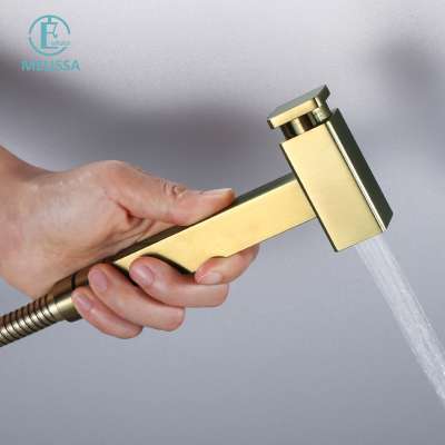 Melissa Modern Brass Bathroom Brushed gold Push Button type toilet bidet spray shattaf set Handheld shower Angle Valve