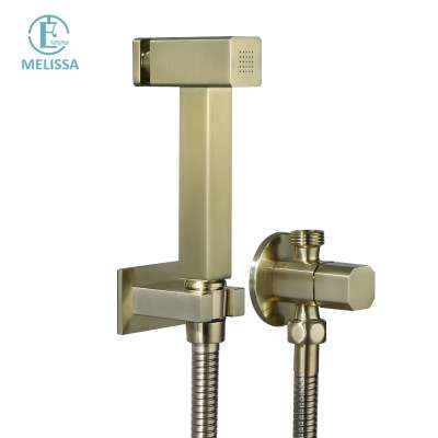 Melissa Modern Brass Bathroom Brushed gold Push Button type toilet bidet spray shattaf set Handheld shower Angle Valve