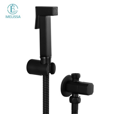 Melissa Brass Europe and America Bathroom black toilet bidet spray shattaf set square Handheld shower Angle Valve