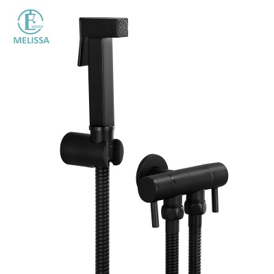 Melissa Brass Europe and America Bathroom black toilet bidet spray shattaf set Handheld shower three-way Angle Valve faucet