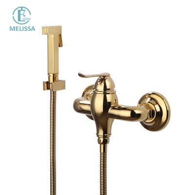 Melissa Brass Bathroom Titanium gold toilet bidet sprayer shattaf set Handheld shower Hot and cold mixing valve Bathtub faucet