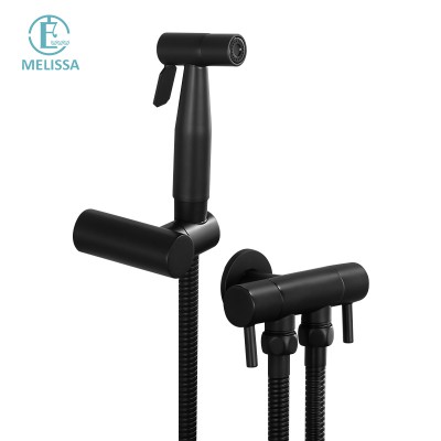 Melissa Brass Europe and America Bathroom black toilet bidet spray shattaf set Handheld shower three-way Angle Valve faucet