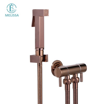 Melissa Brass Bathroom Bright rose gold toilet bidet spray shattaf set Handheld shower three-way Angle Valve faucet